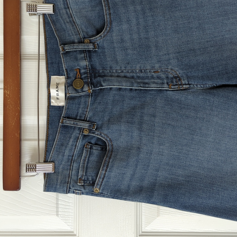 Frame Slim Palazzo Disarm Medium Wash High Waisted Wide Straight Leg Jeans 28 - Picture 11 of 15